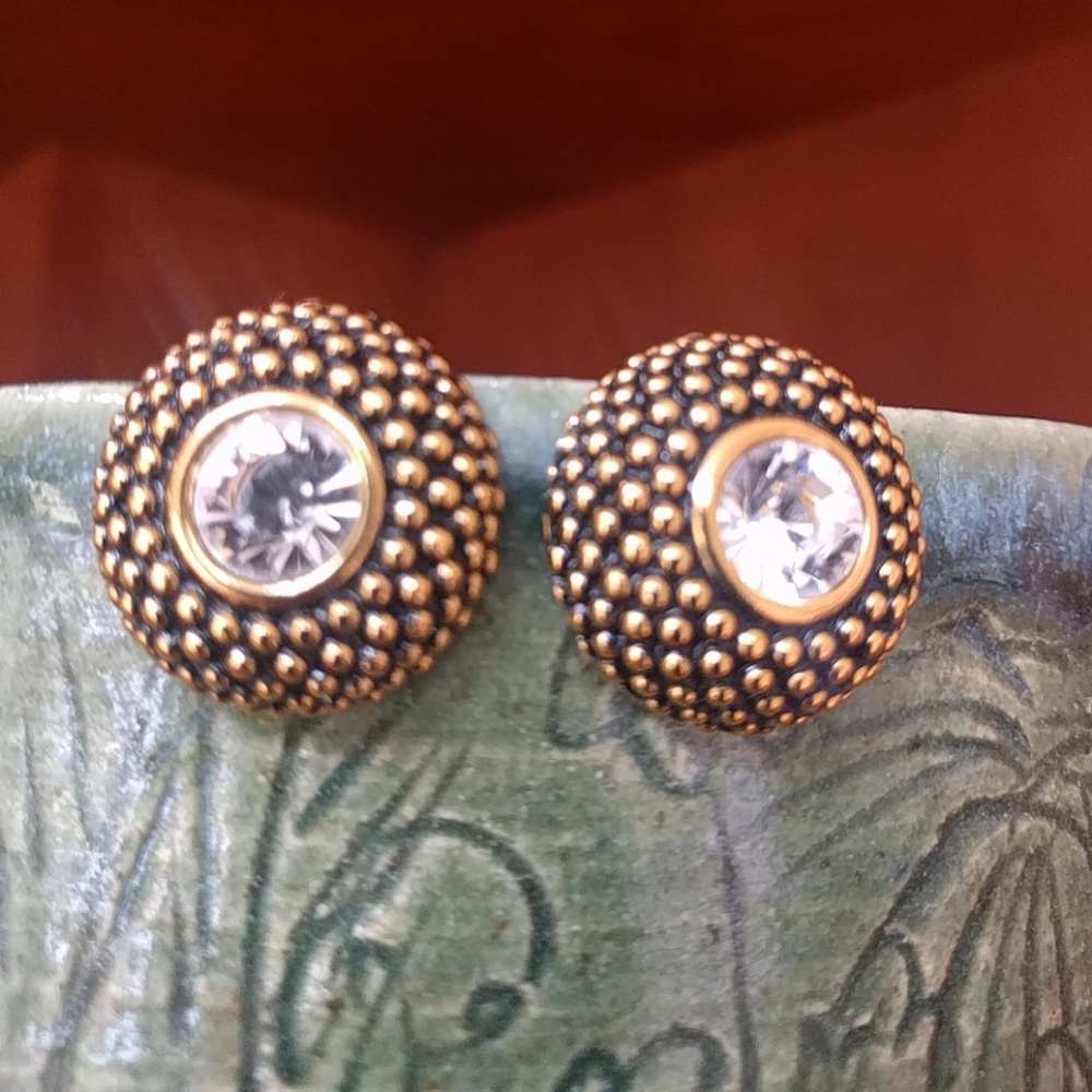 VTG J Rivers gold wash Swarovski crystals earrings